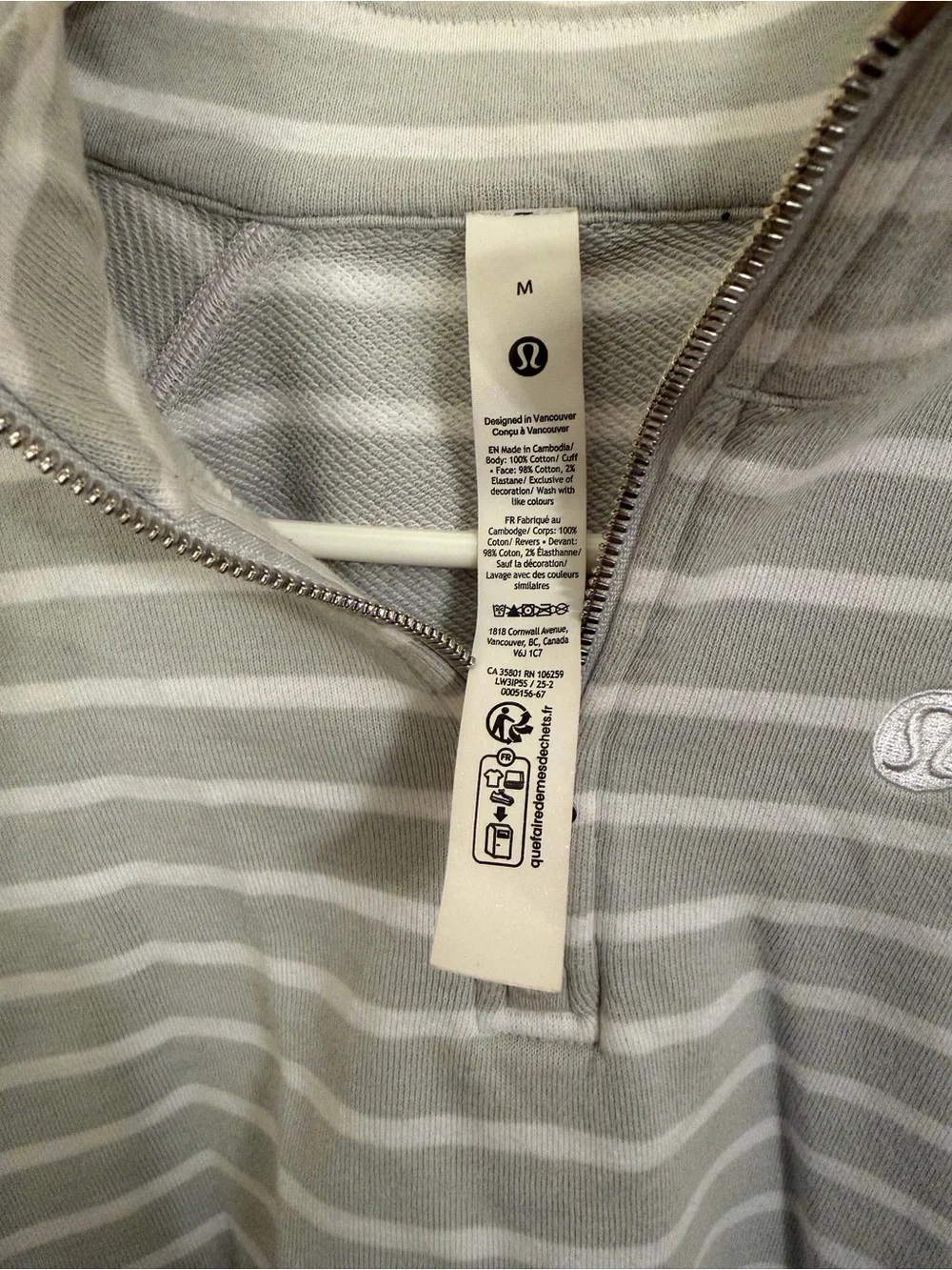 lululemon athletica Gray & White Striped Half-Zip Pullover